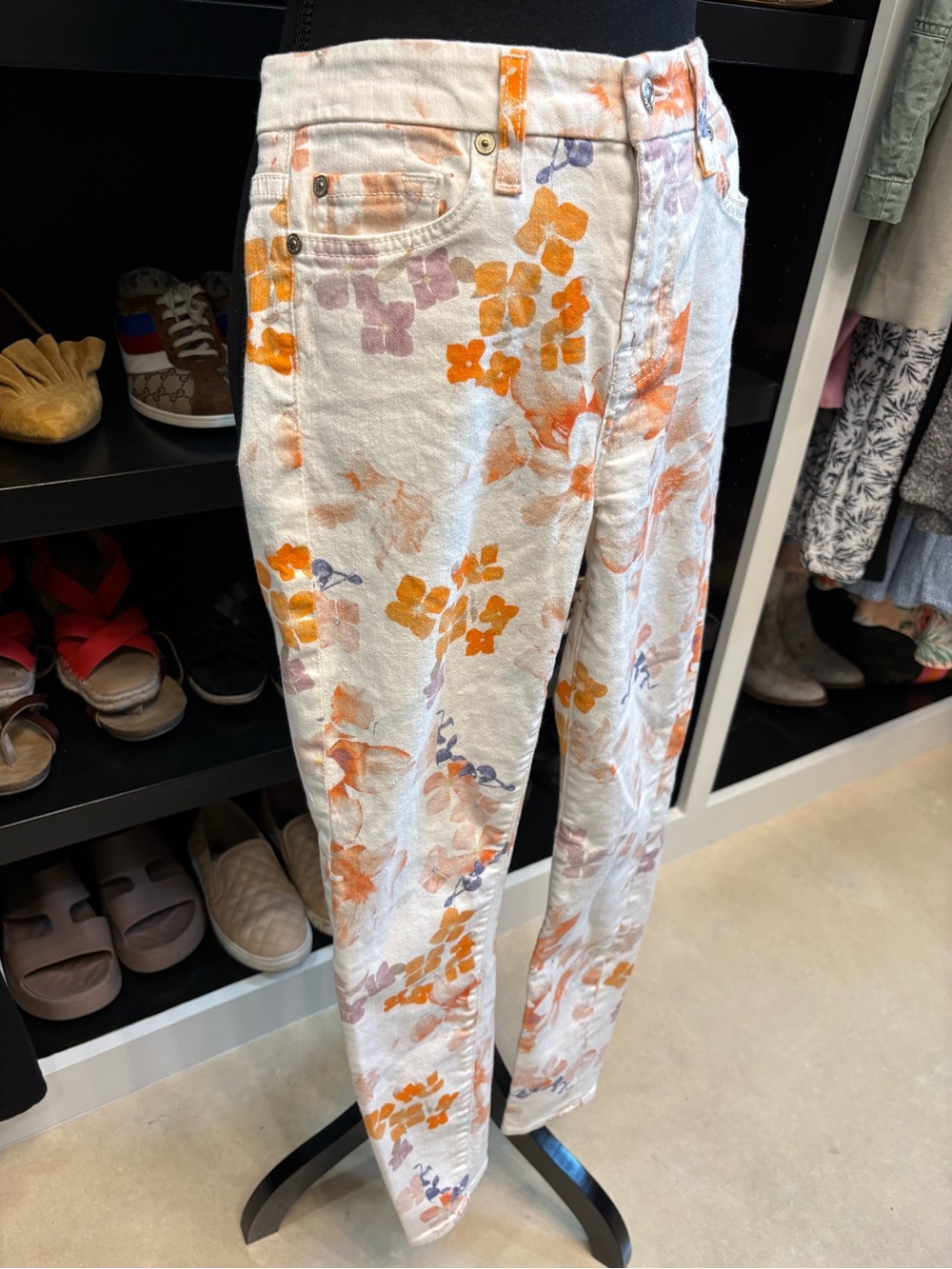 7 For All Mankind Floral Skinny Jeans - White, Orange, Light Blue & Purple - Picture 3 of 12